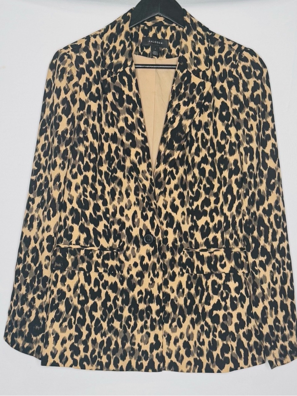 Halogen Leopard Print Blazer Size S Animal Print Single Button Career Chic
